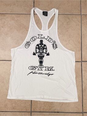 Vintage Golds Gym Northridge Tank Top White Mens Sz XL Stringer Bodybuilding USA